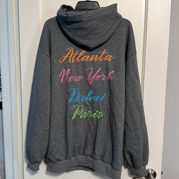 Fashion Nova Tops - Fashion Nova Oversized Gray Hoodie With City Back Details ATL NY PARIS DUBAI
